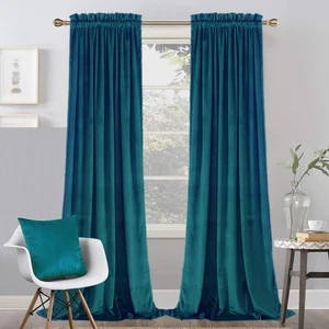 Blackout Velvet Curtains 2 Panels Set with 2 Pillow Cases, Block Light Therma... - Picture 1 of 7
