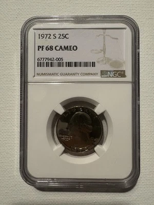 1972 S Washington Quarter Proof NGC PF 68 Cameo PR68CAM 25c Coin - Image 1 of 3