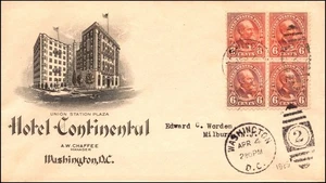 Bloque de direcciones tipográfico Scott 558 6 centavos Garfield FDC Hotel Continental - Imagen 1 de 2