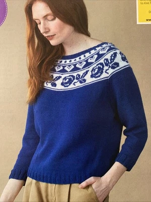 Knitting Pattern 0951Ladies Fair isle Heart  Leaf Jumper Debbie Bliss Piper Yarn - Image 1 of 4