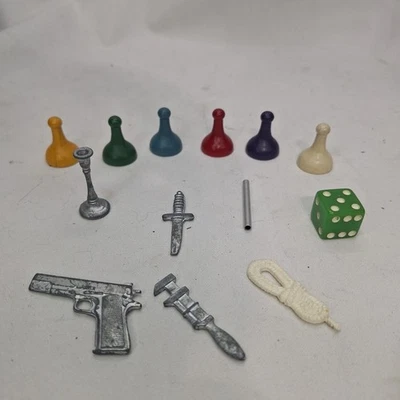 Vintage 1963 Clue Board Game Wood Suspect Tokens Replacement Weapons & Dice - Image 1 of 4