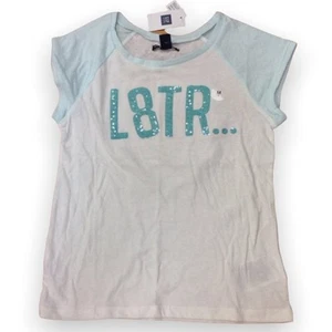 Gap Girls Shirt Size Medium 8 Aqua White L8TR Tee Top Sequined NEW - Picture 1 of 3