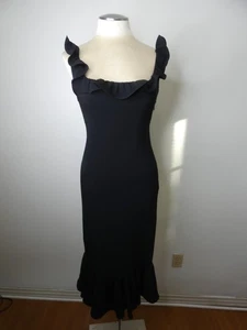Cinq a Sept Damen 2 schwarz Rüschen Midikleid Etui ärmellos eckiger Ausschnitt - Bild 1 von 10