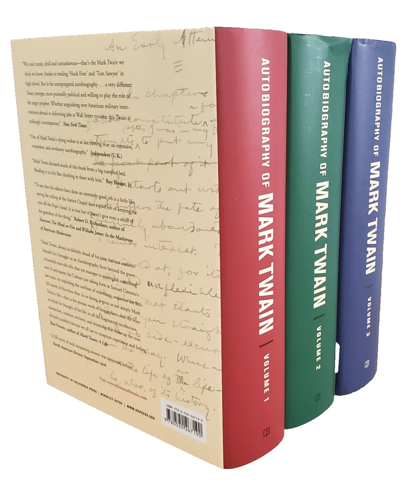 2010 Mark Twain Autobiography Univ California Press 3 Vol Set HCDJ Illustrated Foto 1 de 4