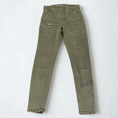 American Eagle Jeans Women 6 Green Jegging Cargo Next Level Stretch Stained - Image 1 of 4