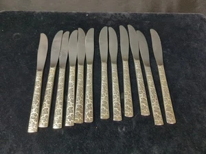 INTERNATIONAL SILVER Co. "Vintage" Pattern Leaf 1968 Tafelmesser 12er Set - Bild 1 von 5