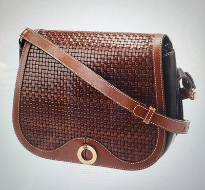 Bally Leather Crossbody Shoulder Bag Purse Brown Flap Black Body VTG Flaw - Image 1 of 4