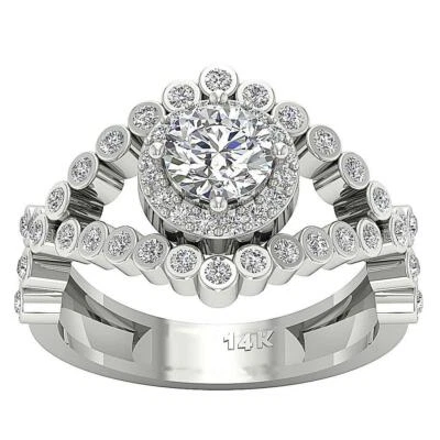 Split Shank Halo Solitaire Engagement Ring I1 G 1.65 Ct Diamond 14K Gold 14.40mm - Image 1 of 4