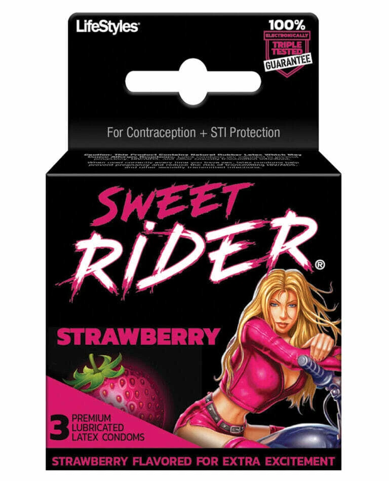Paradise Lifestyles Sweet Rider Condoms - Strawberry Pack of 3 9859