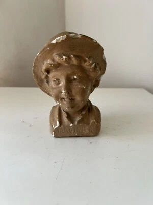 Ancienne tirelire à briser plâtre tête de jeune Jardinier - Photo 1/4
