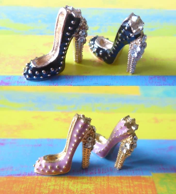 High Heels Schuhe Pumps schwarz lila rot mit Strass Puppenstube Miniatur 1:12