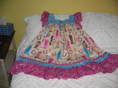 Niñas Vestido Occidental Botas de Vaquero Festival Cuadrado Baile Talla 14 Cottagecore Foto 1 de 4