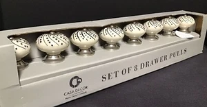 Casa Decor Ceramic Drawer Pulls Knobs HAND CRAFTED set Of 8pc Silver Blue New - Picture 1 of 4