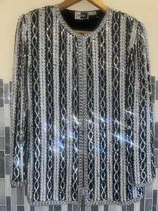 80s Carina Sequin Silk Blazer Size Medium Women’s - Picture 1 of 11