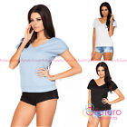 Womens Trendy Top Casual Quilted V Neck Opened Back T-Shirt Size 8 - 12 FA392
