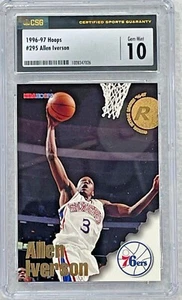 1996-97 NBA Hoops ALLEN IVERSON #295 Philadelphia 76ers RC Rookie HOF CSG 10 GEM - Picture 1 of 6