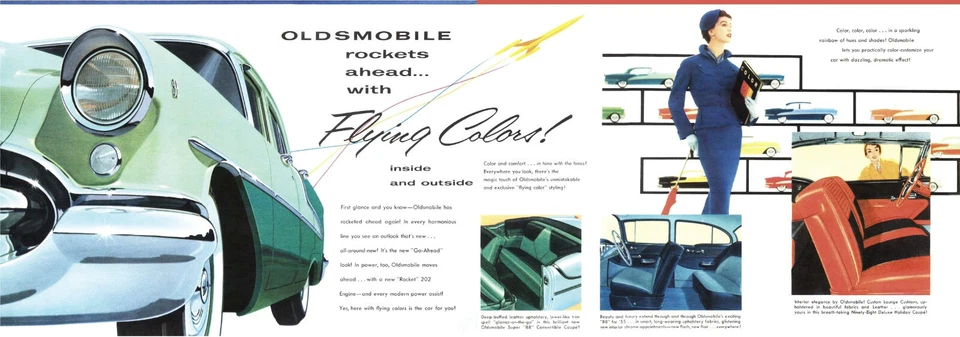 1955 Oldsmobile Color Options Showroom wall illustration 7 x 19 Giclee Iris - Image 1 of 1