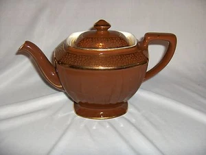 Teiera vintage Hall Hollywood Regency cioccolato marrone oro vintage anni 30 5 tazze 0102 - Foto 1 di 6
