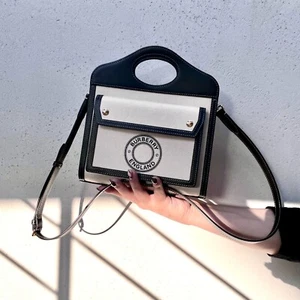 echt BURBERRY Mini Tasche Handtasche Schultertasche 2-Wege beige schwarz Canvas Vintage - Bild 1 von 10