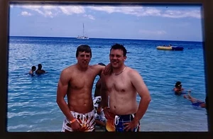 Vintage Photo Slide 2 Shirtless Guys at Beach Topless Men Gay Intetest 1990s - Picture 1 of 1
