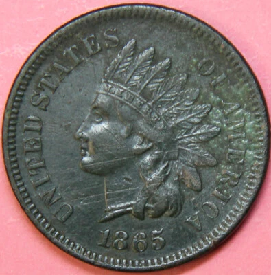 1865 Indian Cent Fancy 5 with EF details, (tiny obv. scratches)   $40 - Image 1 of 4
