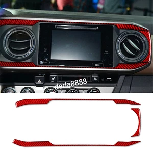 Tapicería de pantalla de navegación de consola central de fibra de carbono roja para Toyota Tacoma 2015-22 - Imagen 1 de 11