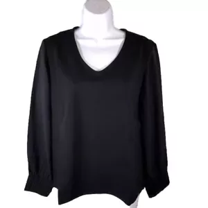 Chicos 2p PL NWT Black Ponte Pleated Cuff V Neck Blouse Shirt Pullover $66 - Picture 1 of 9