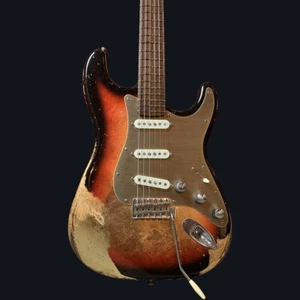 FRANCHIN Mercury guitar Relic Aged Nitro over Metallic Leaf S-type*MADE TO ORDER - Picture 1 of 10