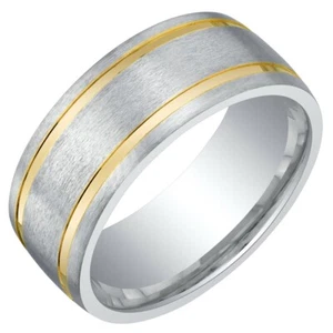 Mens Two-Tone Sterling Silver Wedding Ring Band 8mm Comfort Fit Sizes 8 to 14 - Picture 1 of 5