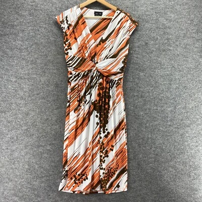 Max & Cleo Dress Women L Large White Striped Sheath Midi V-Neck Short Sleeve - Image 1 of 4