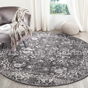 FORTUNA CHARCOAL BLACK MEDALLION ANTIQUE TRADITIONAL ROUND RUG 240x240cm **NEW** - Picture 1 of 4