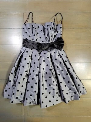 Womens XOXO Mini Polka Dot Bow Dress Gray Black Size 3 - Image 1 of 4