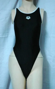 Black White Stripe Y ARENA Back Spandex Leotard for Women size 8 Small  - Bild 1 von 3
