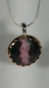 TE SANTO DESIGNER CATS EYE FIBER OPTIC STERLING SILVER GOLD PL PENDANT NECKLACE - Picture 1 of 9