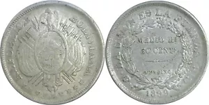 1899 PTS CB Bolivia 50 Centavos Silver Extra Fine KM# 161.5 - Picture 1 of 3
