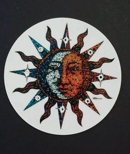 MOSAIC LARGE SUN MOON NIGHT DAY CLEAR SEE THROUGH 1999 BLUE HAIR STICKER NEW - Picture 1 of 1