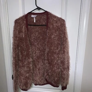 Matilda Jane 435 Friends Forever Jill Cardi Plum Fuzzy Sweater Girls 14 Burgundy - Picture 1 of 13