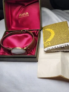 Stunning Rare Vintage 1967 Avia Manual Mens Wristwatch Original Boxed + Papers - Picture 1 of 11