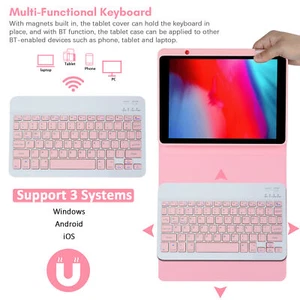 Pink Wireless BT Keyboard USB Keypad With PU Leather Protecting Case For Tab Hot - Picture 1 of 7