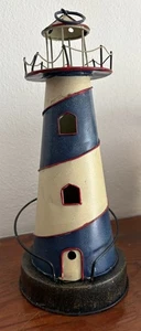 10” Metal Lighthouse Decor Blue White Coastal Nautical Artisan Made Simplicity - Picture 1 of 12