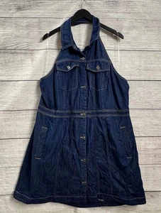Future Collective Halter Dark Wash Denim Dress Women Size 22 - Picture 1 of 2
