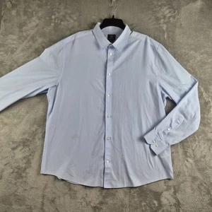 H&M Shirt Mens XXL Light Blue White Micro Check Slim Fit Easy Iron Workwear - Picture 1 of 11