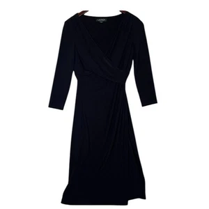 Vestido Midi Lauren Ralph Lauren Elegante Imitación Envolvente Acanalado Femenino Slinky Talla 2 - Imagen 1 de 9