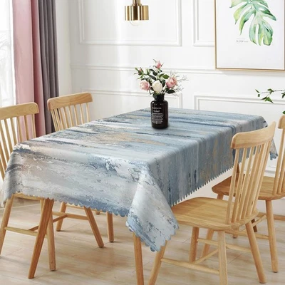 60x84inches Modern Aesthetic Stripe Tablecloth Gray Blue Brown Contemporary A... - Image 1 of 4