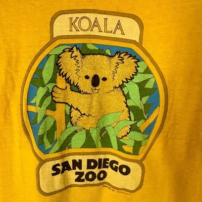 VTG 1979 San Diego Zoo Hanes Mustard Yellow Koala Youth L 14-16 Single Stitch - Image 1 of 4
