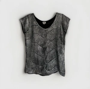 Maglione Worthington lamina argento nero metallizzato donna medio retrò manica cappuccio - Foto 1 di 8