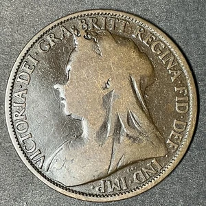1896 Regno Unito Gran Bretagna grande 1 penny bronzo regina Vittoria moneta estera mondiale - Foto 1 di 3