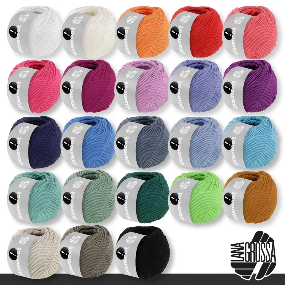 Lana Grossa  5 x 50 g Glamcot Baumwolle Stricken Häkeln Sommer Wolle 23 Farben - Bild 1 von 1
