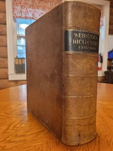 Nice! Antique 1858 Webster's American Dictionary Unabridged Calfskin Leather - Picture 1 of 15