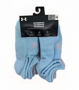 Under Armour Essential 6-Pairs Unisex No Show Socks Large Blue/Gray/Pink - Picture 1 of 4